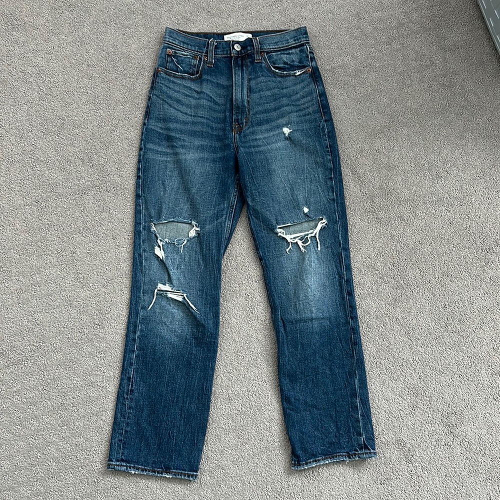 Abercrombie & Fitch Blue Distressed Ankle Jeans
